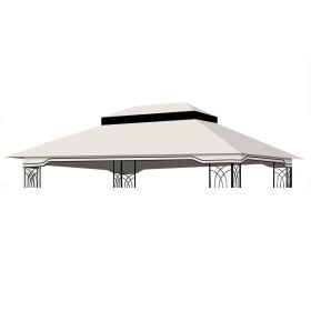 10x12 Ft Outdoor Patio Gazebo Replacement Canopy,Double Tiered Gazebo Tent Roof Top Cover Only(Frame Not Include)-Beige/White