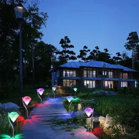 4Pcs Solar Garden Light Outdoor Diamond LED Light 7-Color Changing IP65 Waterproof Pathway Stake Decorative Lamp For Garden Patio Yard Walkway (Option: AS PIC)