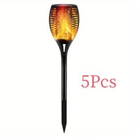 5pcs Solar Powered Garden Lights, Outdoor Solar Pathway Torch Light With Flickering And Dancing Flame Light Landscape Lighting For Christmas Hall (Option: W13186458)